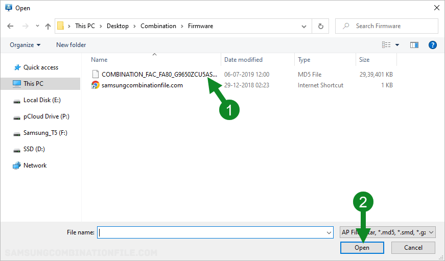 odin combination firmware select